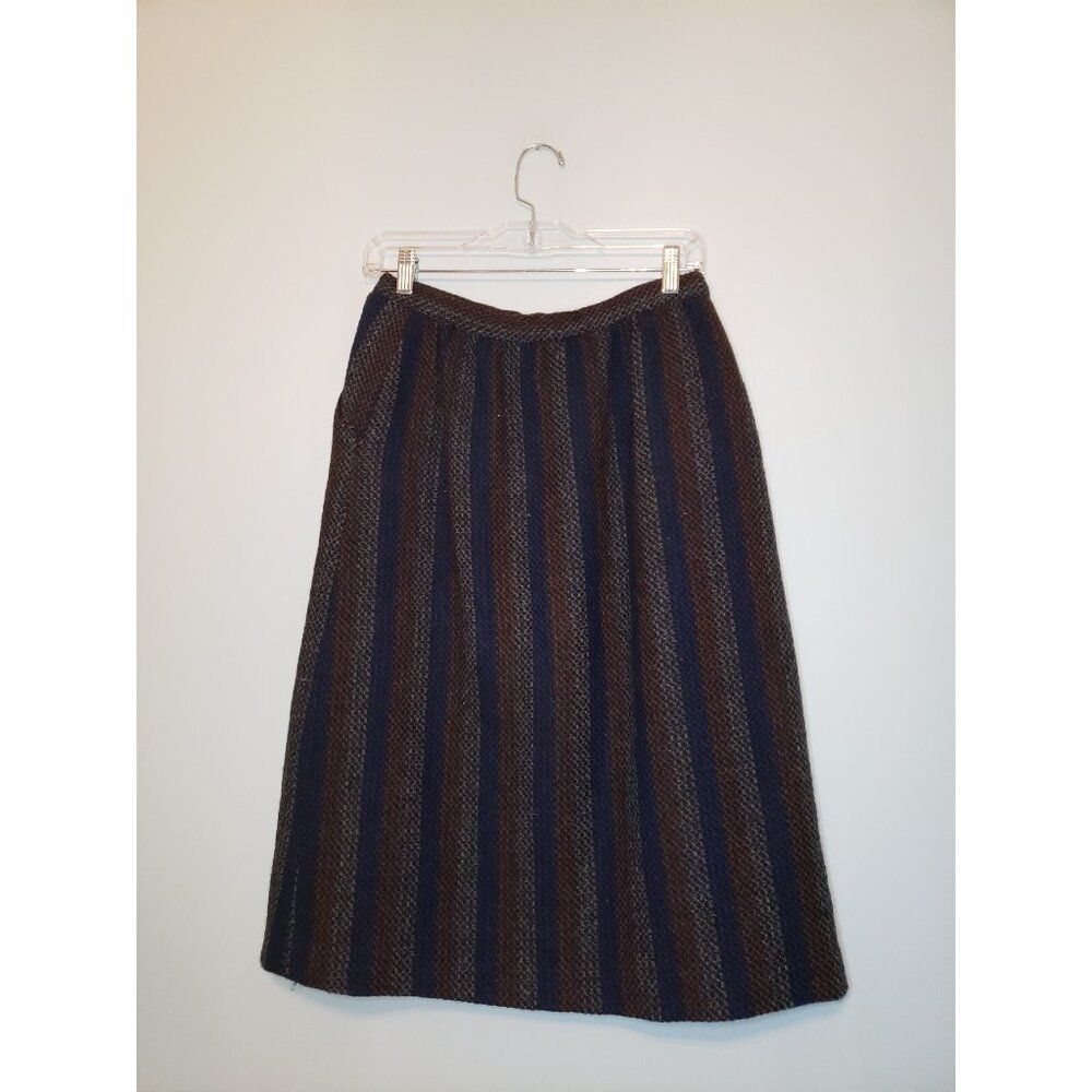 VTG Ms Behave Womens 10 Skirt Midi Length 100% Wool Lined Stripe Dark Academia - Picture 2 of 7